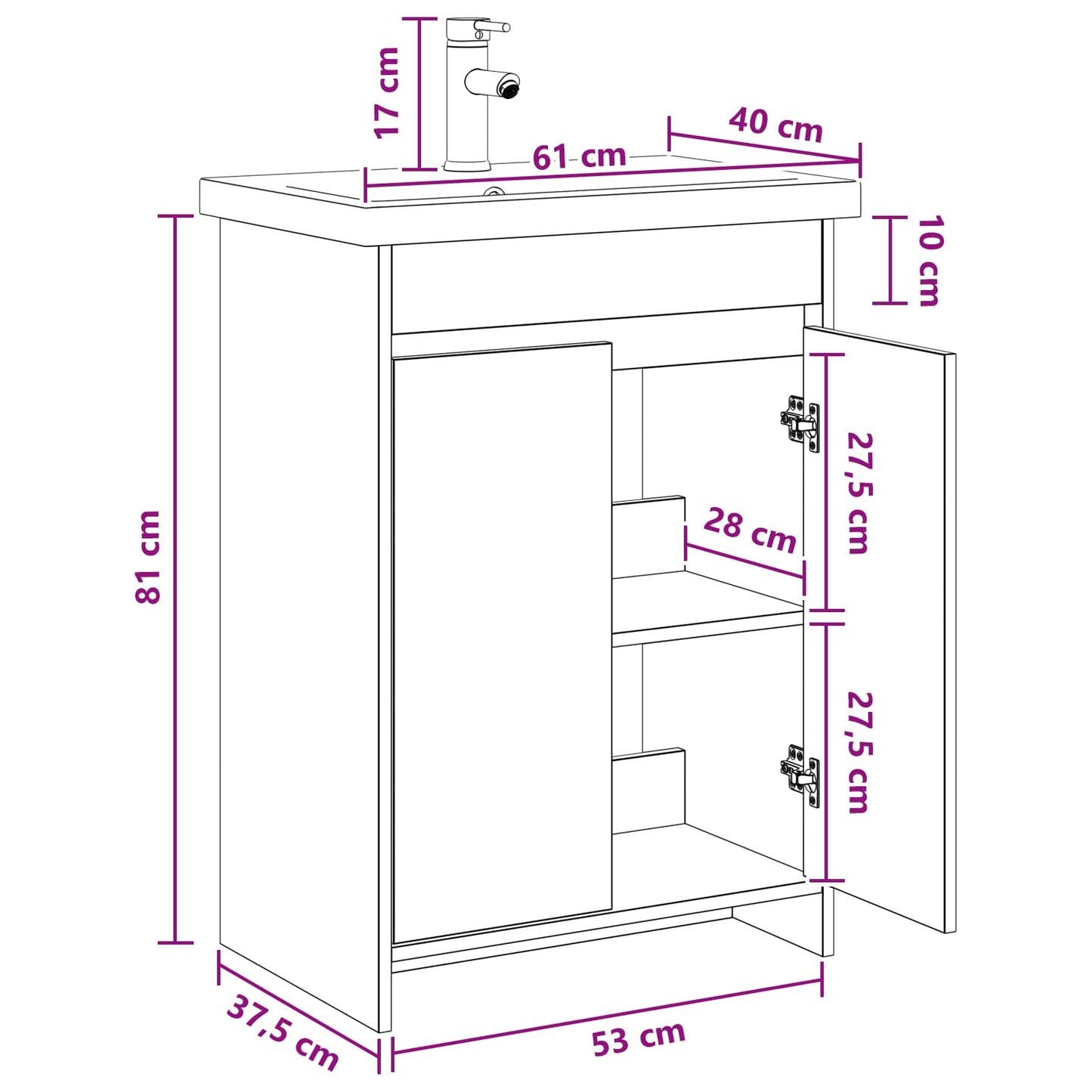 Bathroom Furniture Set Sonoma Oak 61 x 40 x 84.5 cm
