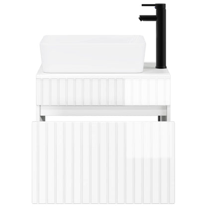 Bathroom Furniture Set High Gloss White Engineered Wood