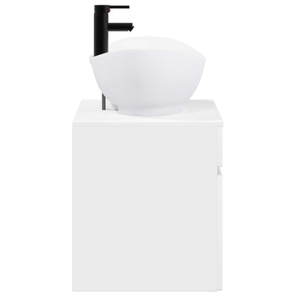 Bathroom Furniture Set High Gloss White Engineered Wood