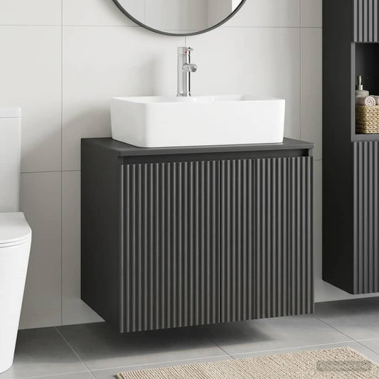 Bathroom Furniture Set Black Engineered Wood