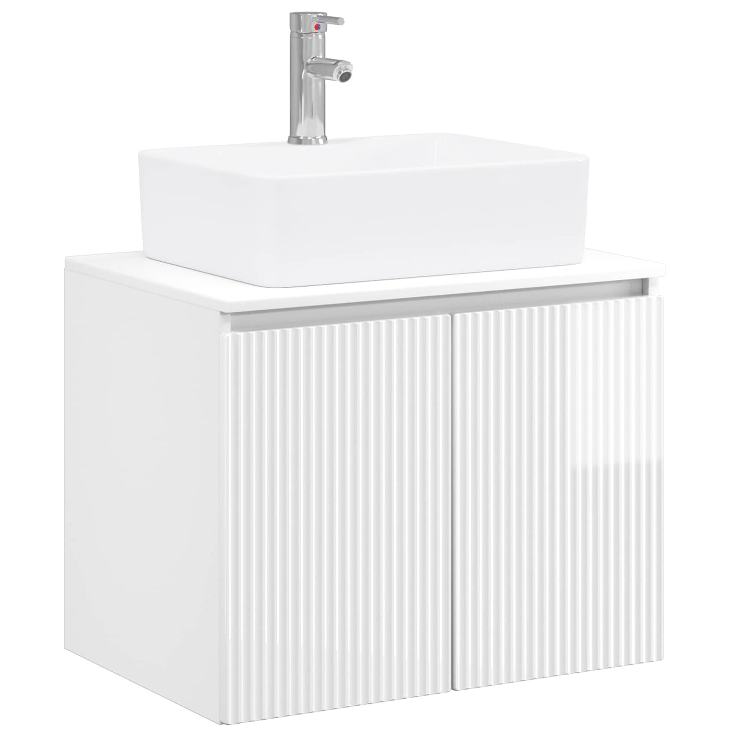 Bathroom Furniture Set High Gloss White Engineered Wood