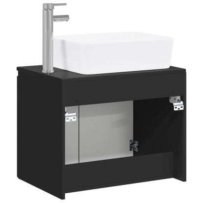 Bathroom Furniture Set Black Engineered Wood