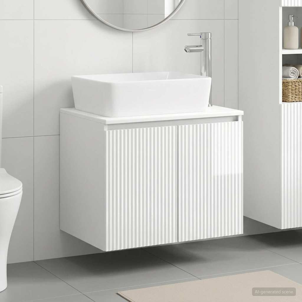 Bathroom Furniture Set High Gloss White Engineered Wood