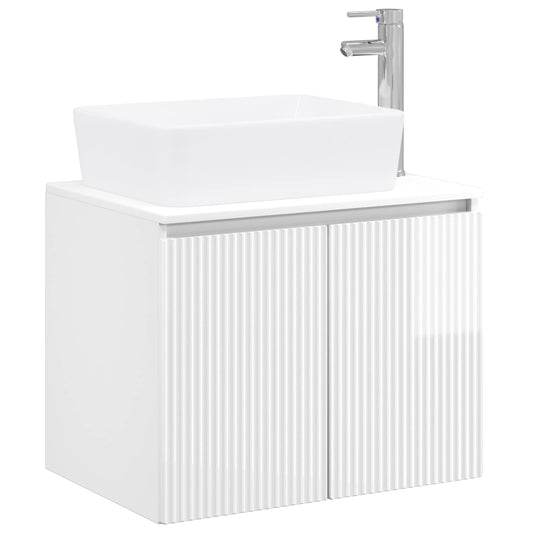 Bathroom Furniture Set High Gloss White Engineered Wood