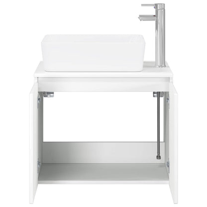 Bathroom Furniture Set High Gloss White Engineered Wood