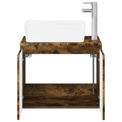 Bathroom Furniture Set Smoked Oak Engineered Wood