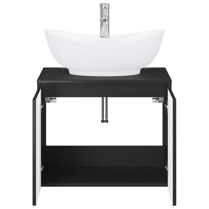 Bathroom Furniture Set Black Engineered Wood