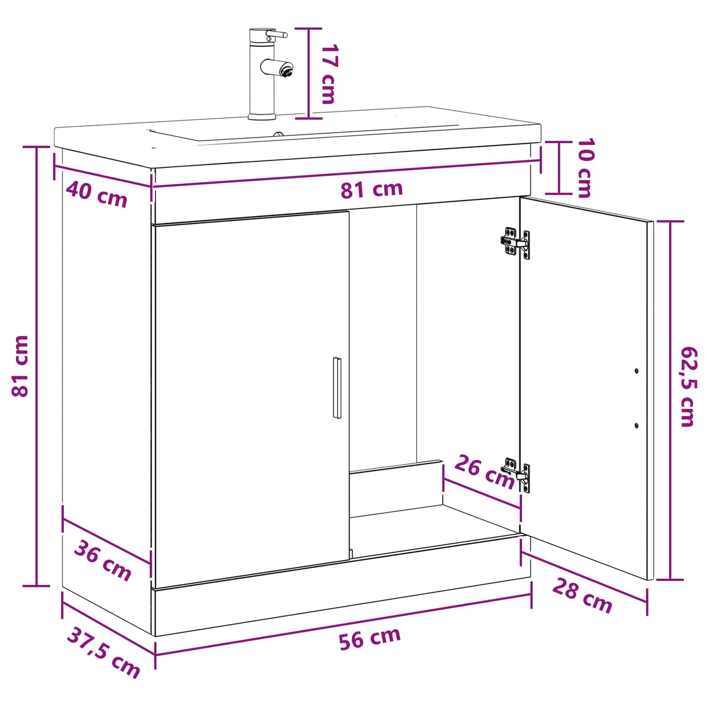 Bathroom Furniture Set Sonoma Oak 81 x 40 x 84.5 cm