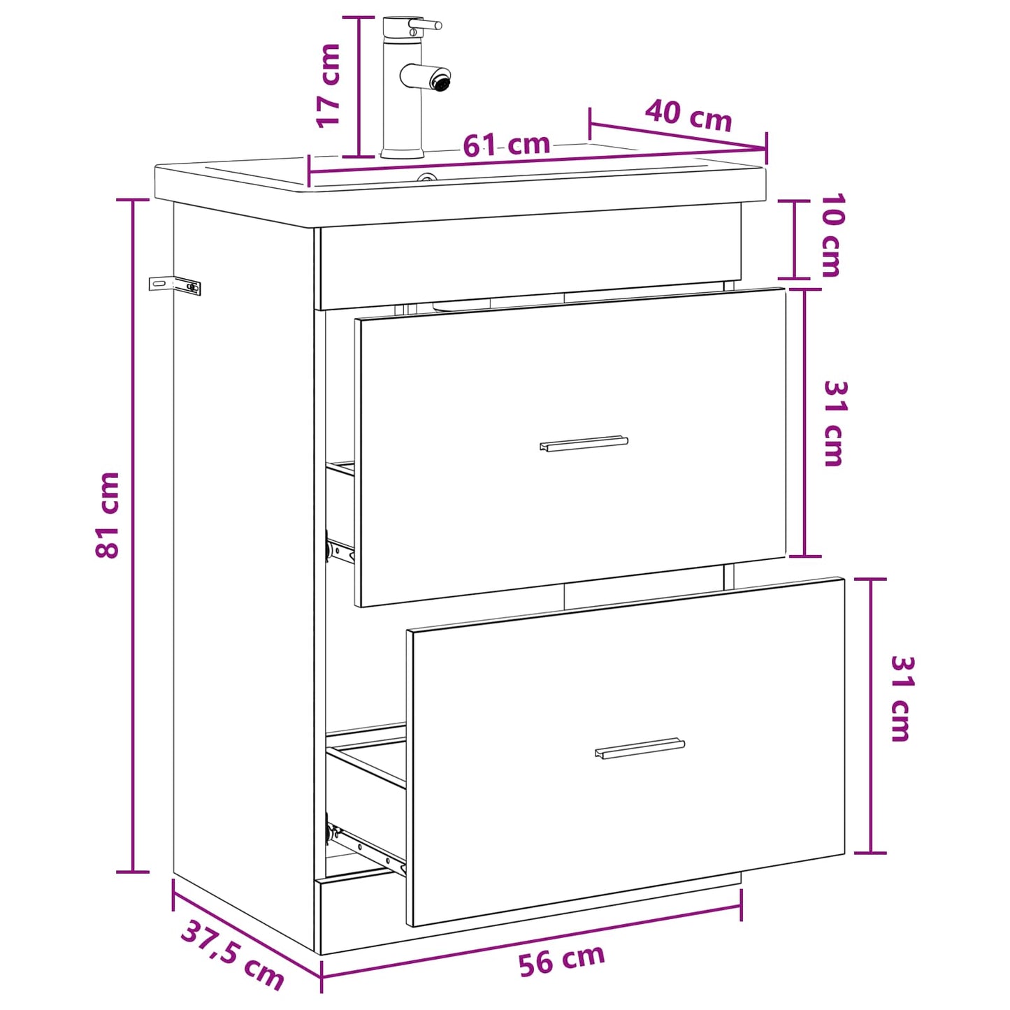 Bathroom Furniture Set Smoked Oak 61 x 40 x 84.5 cm