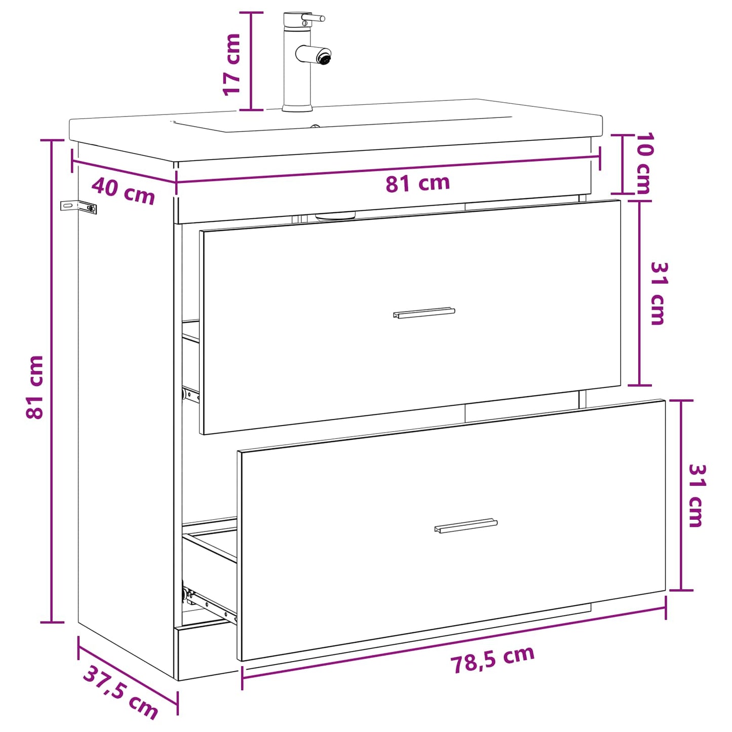 Bathroom Furniture Set Smoked Oak 81 x 40 x 84.5 cm