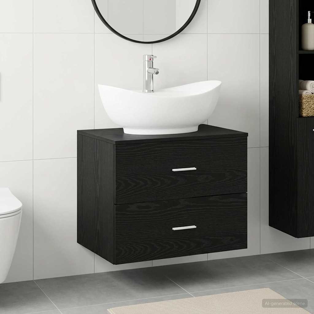 Bathroom Furniture Set Black Oak Engineered Wood