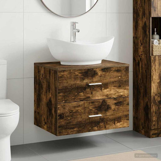 Bathroom Furniture Set Smoked Oak Engineered Wood