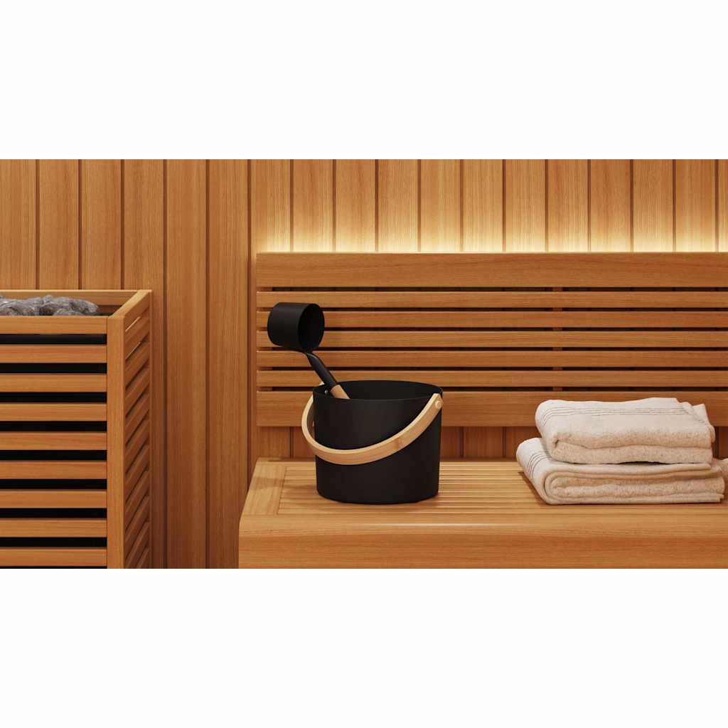 Sauna Accessory Set 2 pcs Black Aluminium and Solid Pine Wood