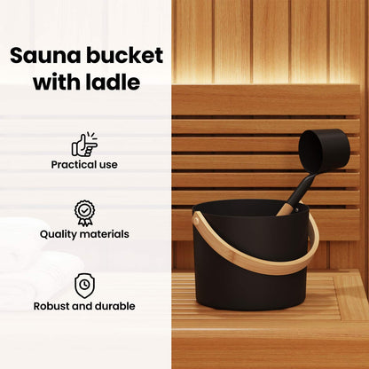 Sauna Accessory Set 2 pcs Black Aluminium and Solid Pine Wood