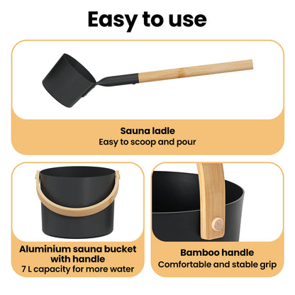 Sauna Accessory Set 2 pcs Black Aluminium and Solid Pine Wood