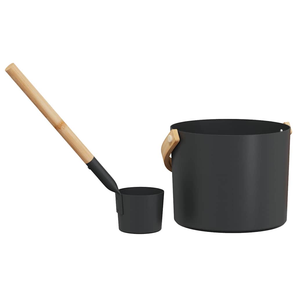 Sauna Accessory Set 2 pcs Black Aluminium and Solid Pine Wood