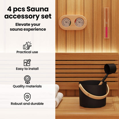 Sauna Accessory Set 4 pcs Black Aluminium and Solid Pine Wood