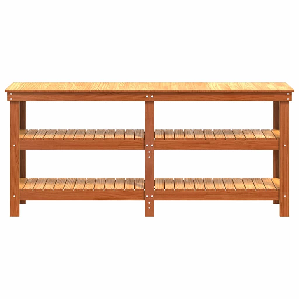 Work Bench with Shelf with Storage Wax Brown Solid Pine Wood