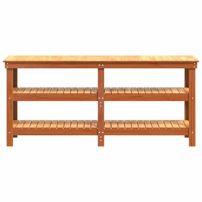 Work Bench with Shelf with Storage Wax Brown Solid Pine Wood