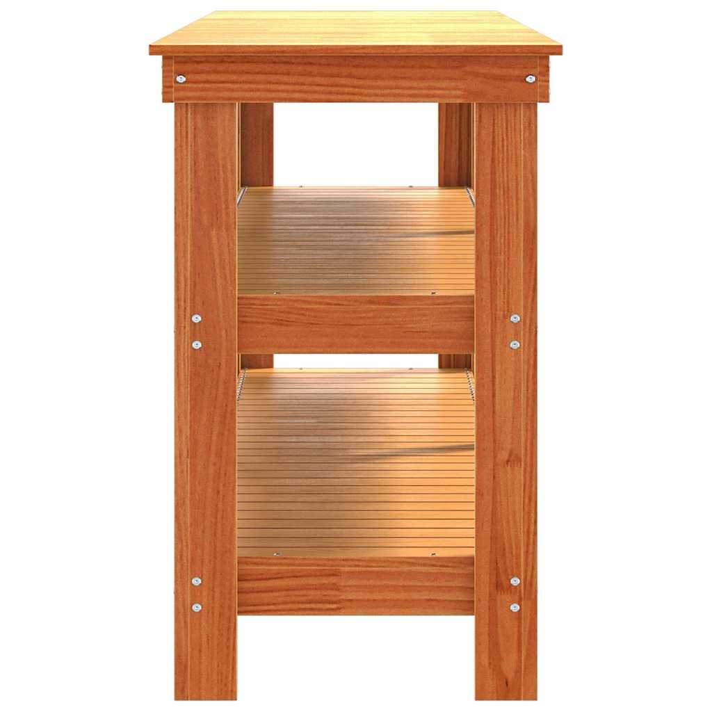 Work Bench with Shelf with Storage Wax Brown Solid Pine Wood