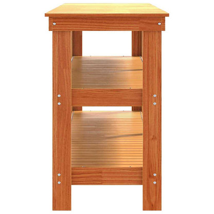 Work Bench with Shelf with Storage Wax Brown Solid Pine Wood