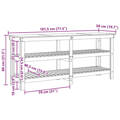 Work Bench with Shelf with Storage Wax Brown Solid Pine Wood