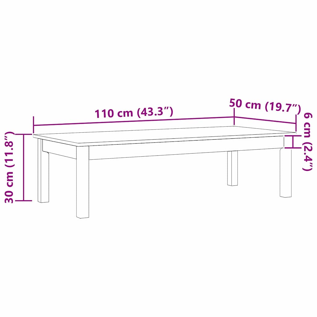 Coffee Table Max Brown 110 x 50 x 30 cm Solid Pine Wood