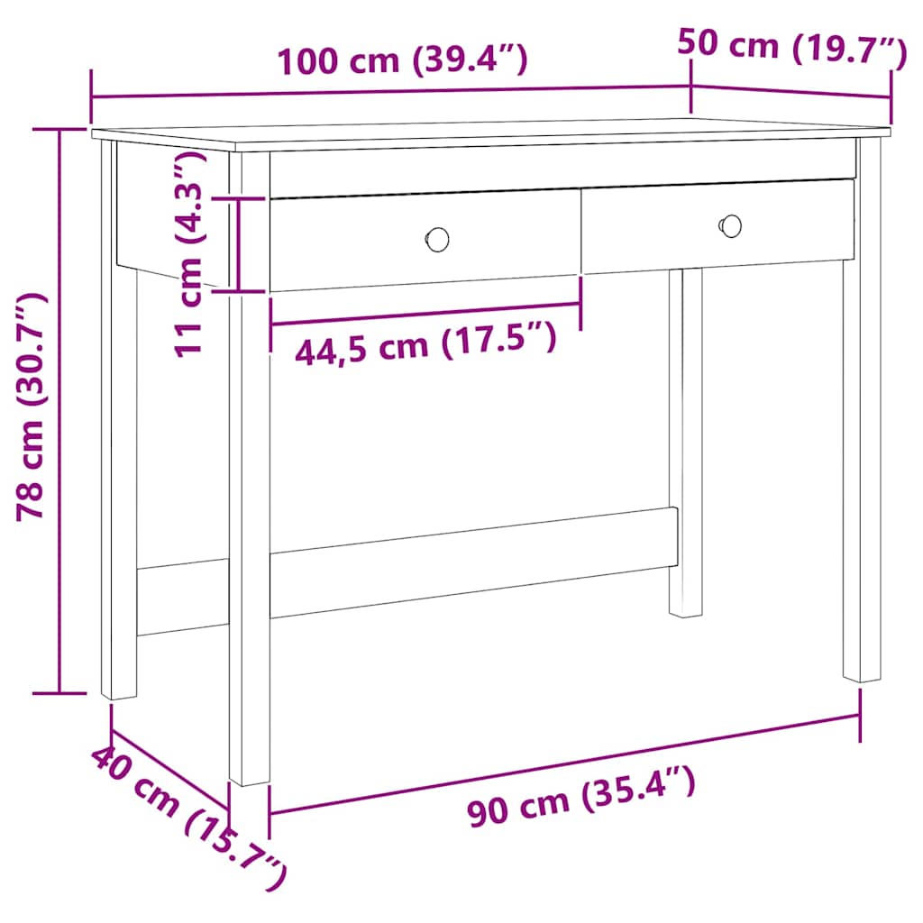 Desk with Drawer Max Brown 100 x 50 x 78 cm Solid Pine Wood