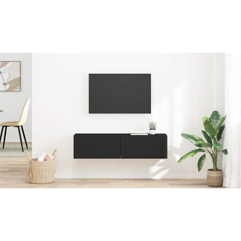 TV Wall Cabinet 2 pcs Black 60 x 31 x 29.5 cm Engineered Wood