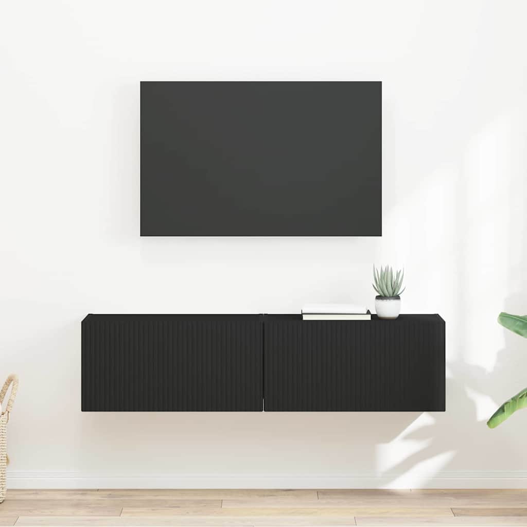 TV Wall Cabinet 2 pcs Black 60 x 31 x 29.5 cm Engineered Wood