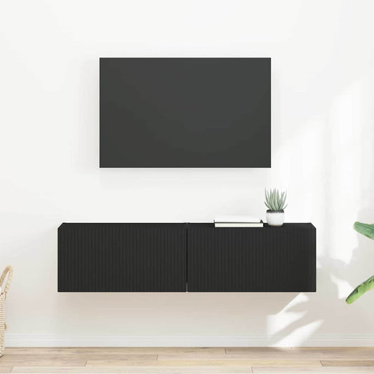 TV Wall Cabinet 2 pcs Black Engineered Wood