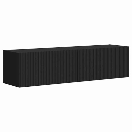 TV Wall Cabinet 2 pcs Black Engineered Wood