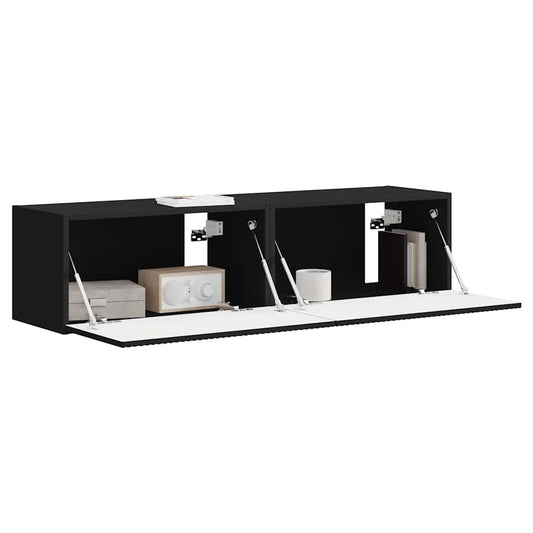 TV Wall Cabinet 2 pcs Black 60 x 31 x 29.5 cm Engineered Wood