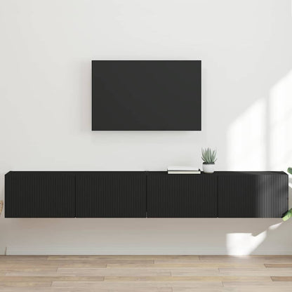 TV Wall Cabinet 2 pcs Black Engineered Wood