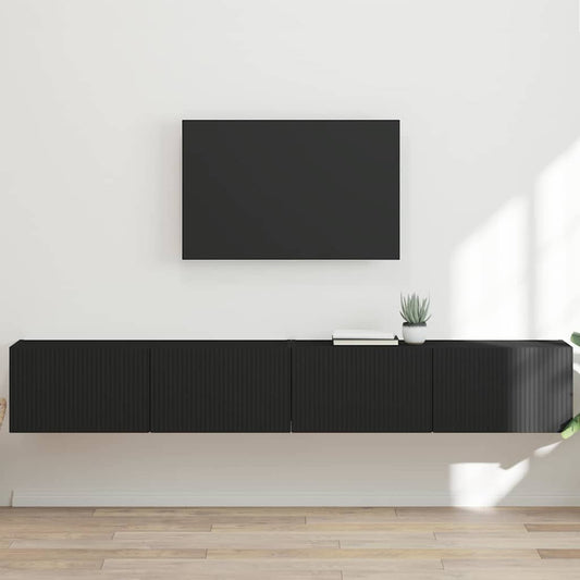 TV Wall Cabinet 2 pcs Black Engineered Wood