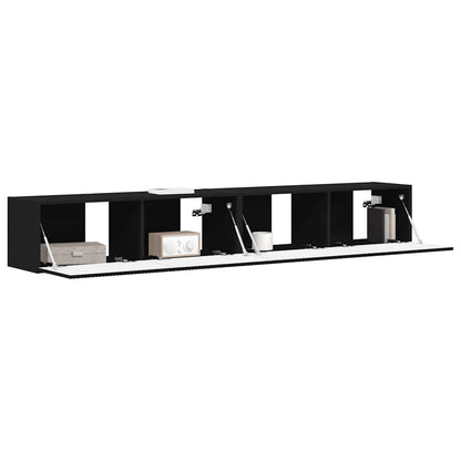 TV Wall Cabinet 2 pcs Black Engineered Wood