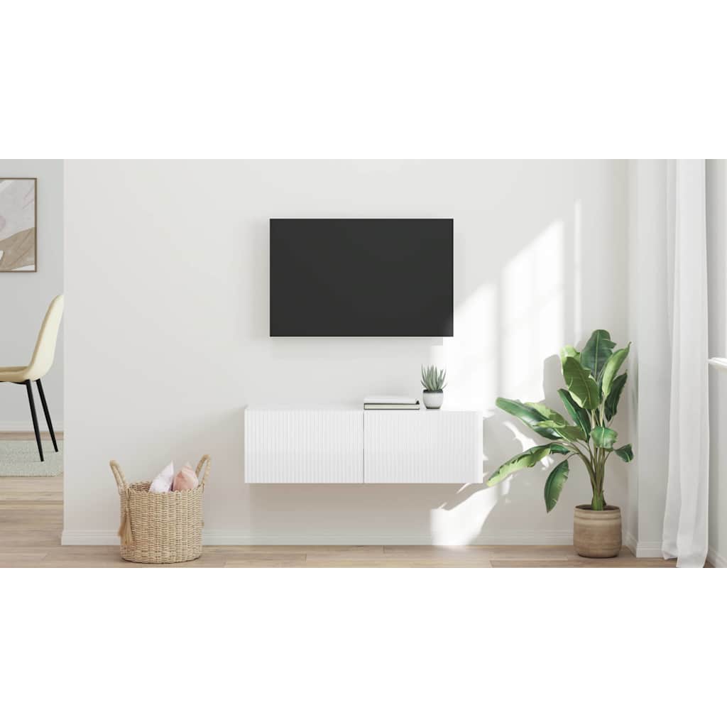 TV Wall Cabinet Gloss White 98 x 31 x 29.5 cm Engineered Wood