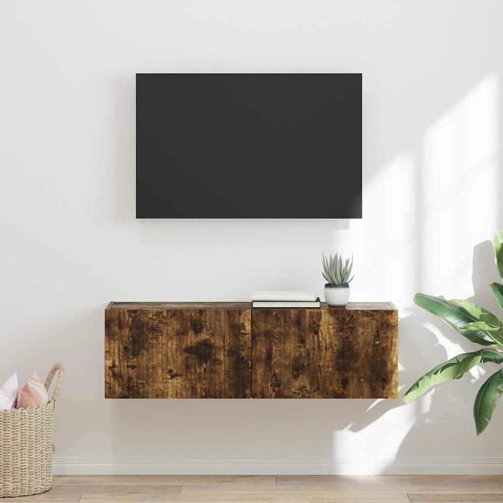 TV Wall Cabinet Smoked Oak 98 x 31 x 29.5 cm Engineered Wood