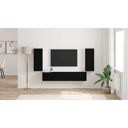 TV Wall Cabinet 2 pcs Black 30 x 31 x 80 cm Engineered Wood