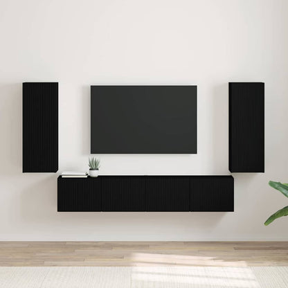 TV Wall Cabinet 2 pcs Black 30 x 31 x 80 cm Engineered Wood