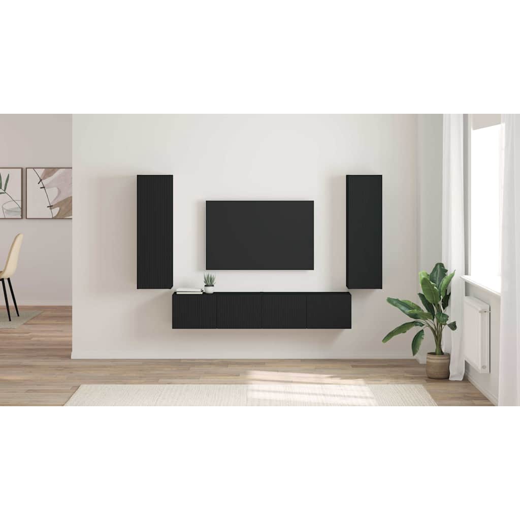 TV Wall Cabinet 2 pcs Black 30 x 31 x 100 cm Engineered Wood