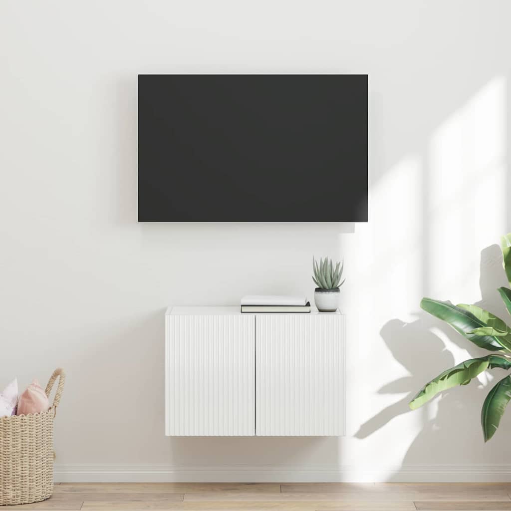 TV Wall Cabinet Wall-mounted High Gloss White 59.5 x 31 x 40 cm