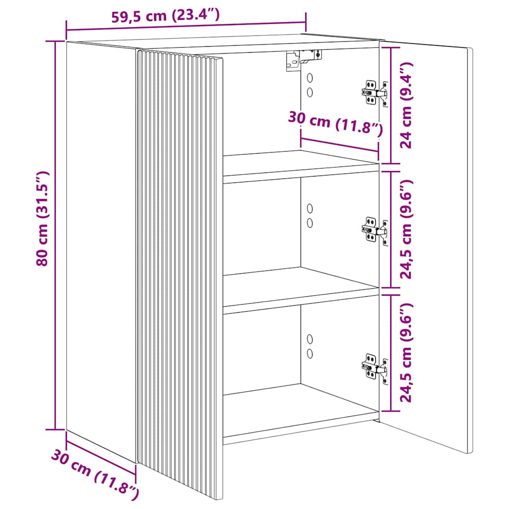 TV Wall Cabinet Black 59.5 x 31 x 80 cm Engineered Wood