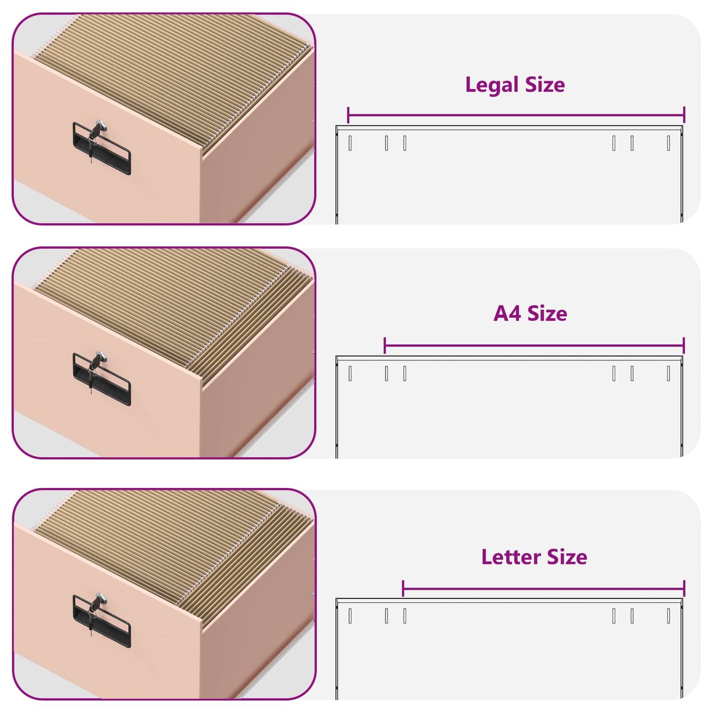 File Cabinet Pink 45.5 x 42 x 74.5 cm Cold-Rolled Steel