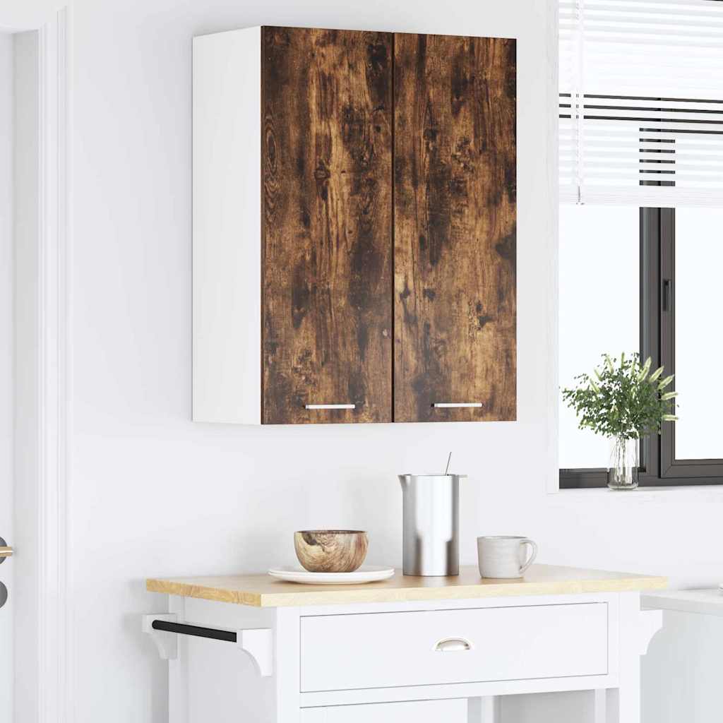 Hanging Cabinet with Door Smoked Oak and White 30 x 31 x 80 cm