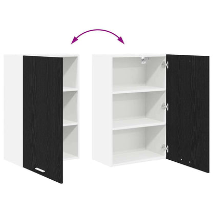 Hanging Cabinet with Door Black Oak and White 50 x 31 x 80 cm
