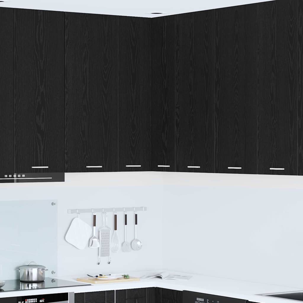 Hanging Cabinet with Door Black Oak and White 57 x 57 x 100 cm
