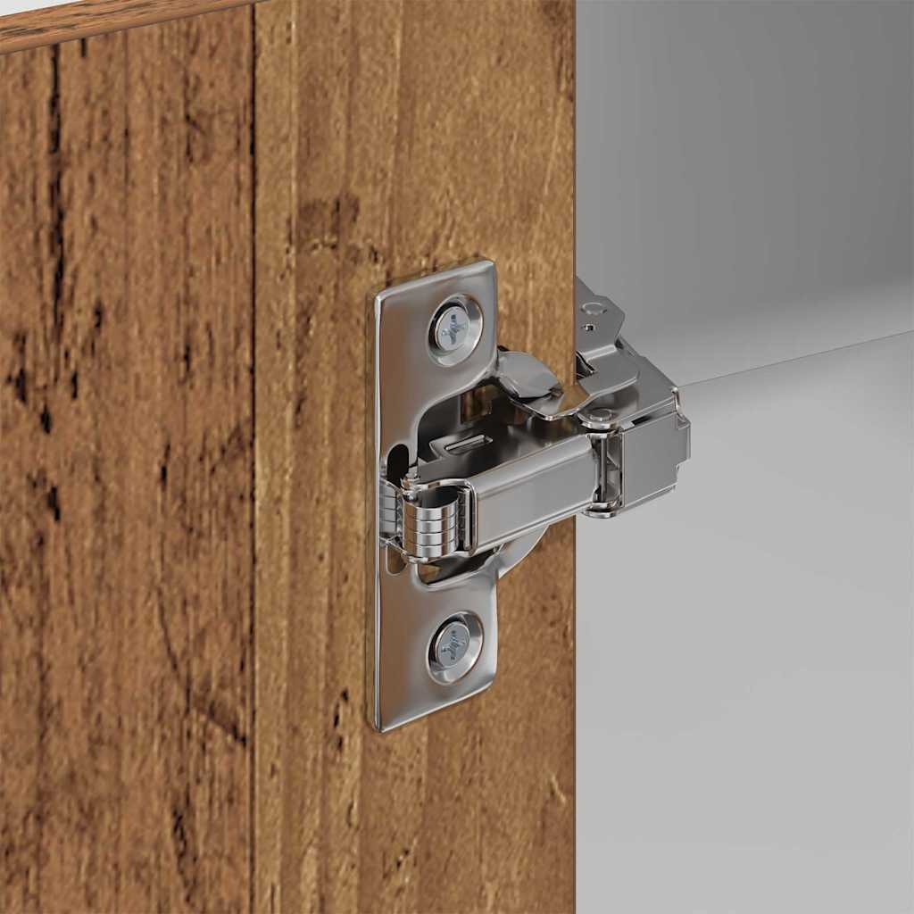Hanging Cabinet with Door Old Wood and White 57 x 57 x 100 cm