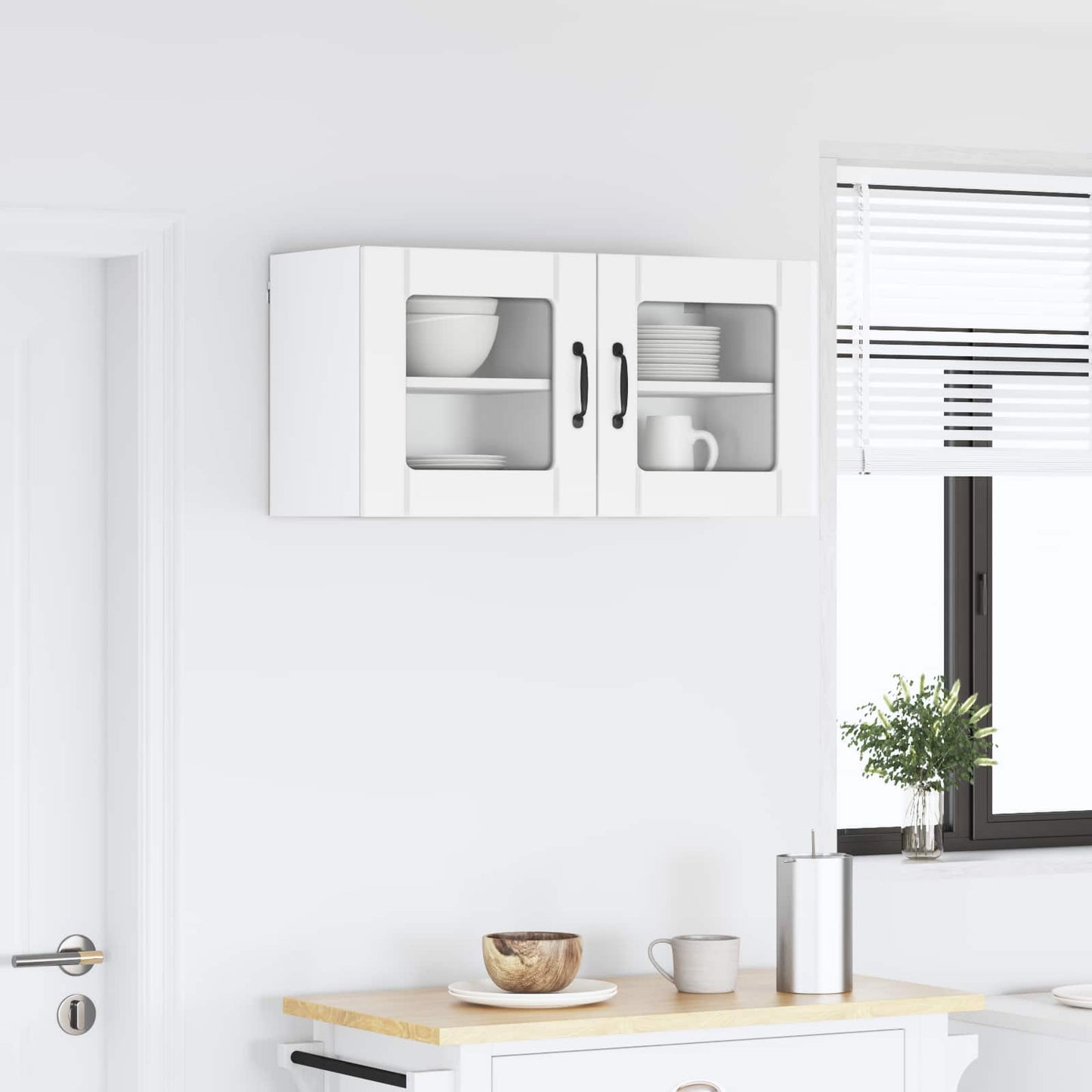 Wall Glass Cabinet LUCCA 2 pcs White Engineered Wood