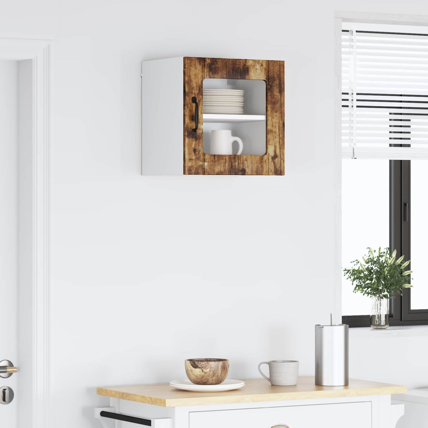 Wall Glass Cabinet LUCCA Smoked Oak 40 x 31 x 40 cm